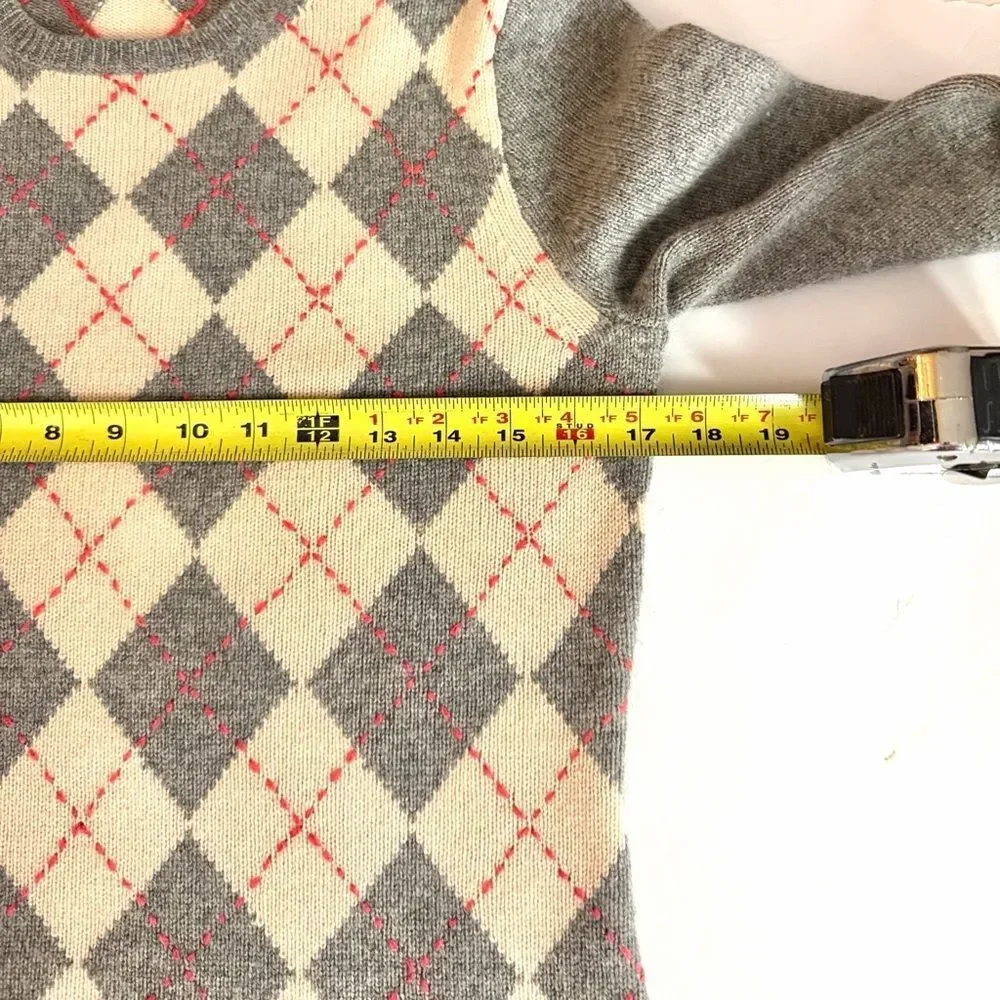 J. Crew Vintage Cashmere Argyle Sweater Gray Cream Crew Neck Classic Women's M